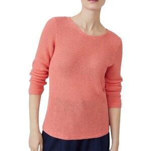 J. McLaughlin Donna Linen-Blend Open Knit Sweater, Papaya Salmon Coral size M